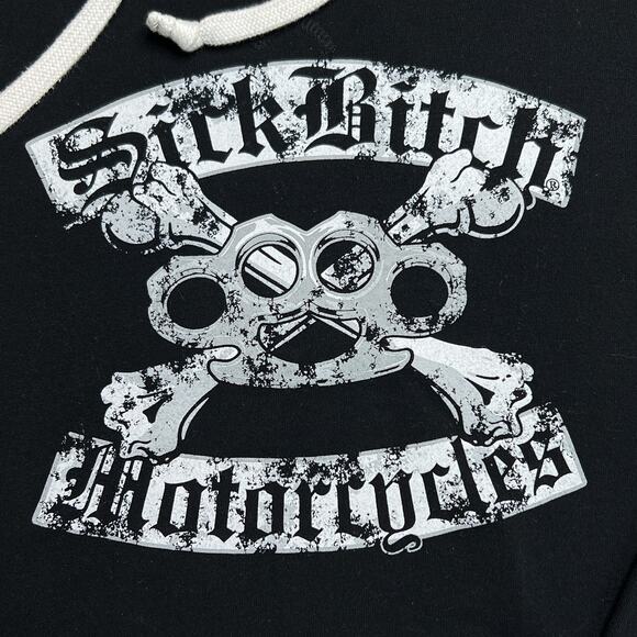 Sick B*tch Motorcycles Brass Knuckle Cross Bones Hoodie Sweatshirt Black Y2K - Picture 3 of 11